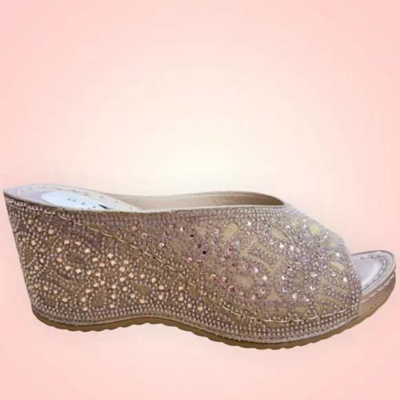 Selling Fast! Italina Gold Rhinestone Embellished Wedding Shoe or Dressy Wedge - Picture 11 of 11
